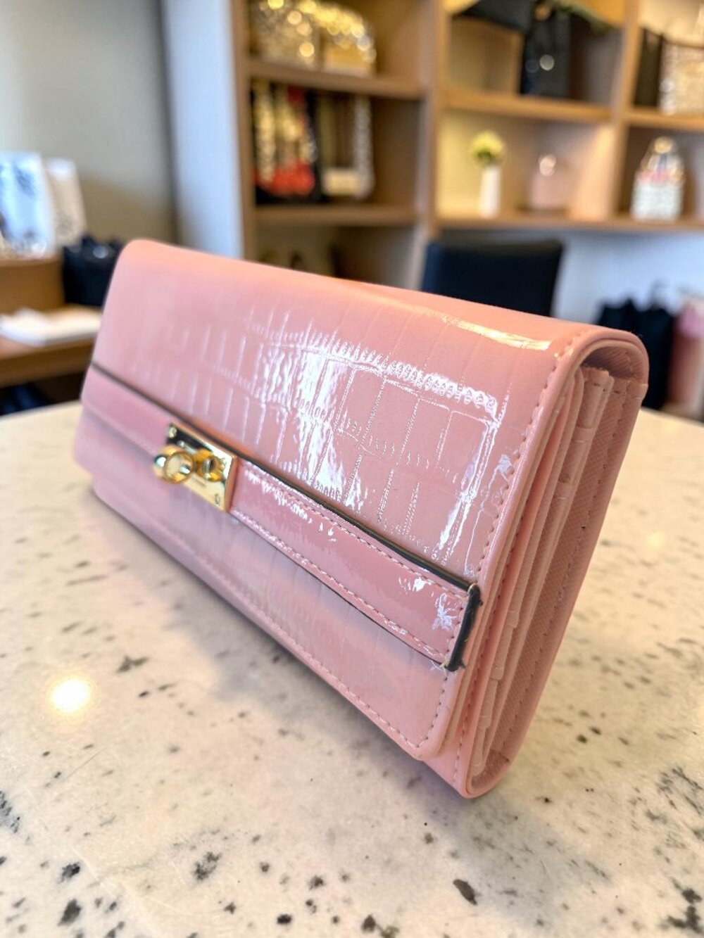 Pink Long Wallet with Turn Lock Trim and Snap Closure  NWOT